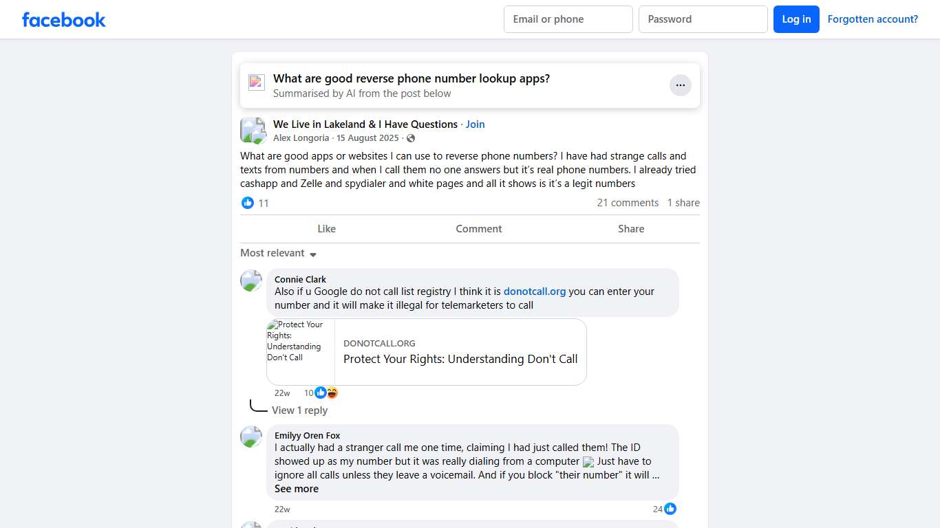 We Live in Lakeland & I Have Questions | What are good apps or websites I can use to reverse phone numbers | Facebook